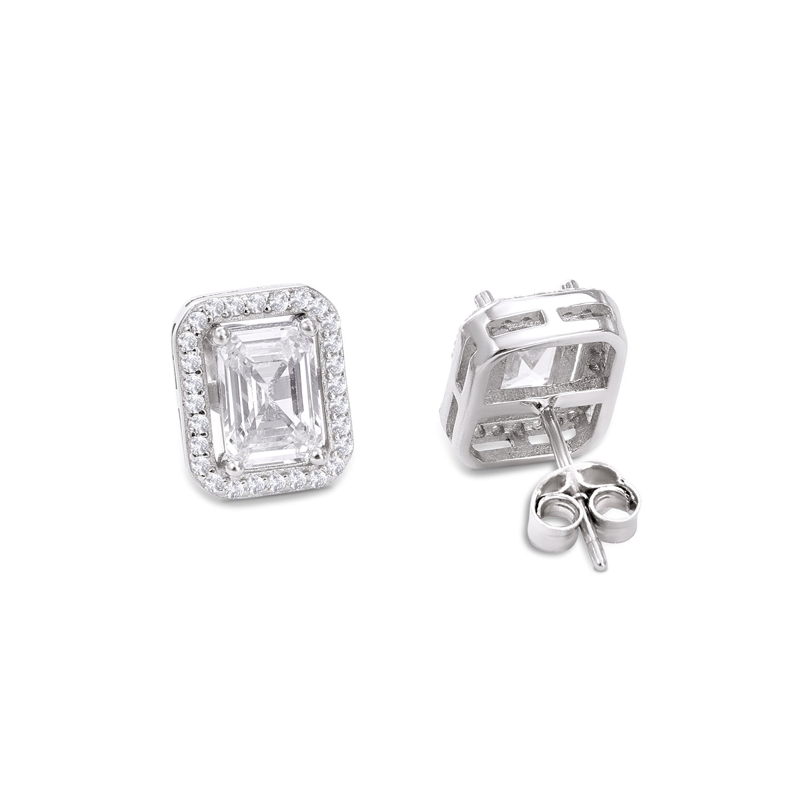 CZ Rectangle Shape Silver Stud Earrings - Tweov Jewels
