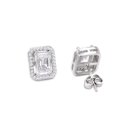 CZ Rectangle Shape Silver Stud Earrings - Tweov Jewels