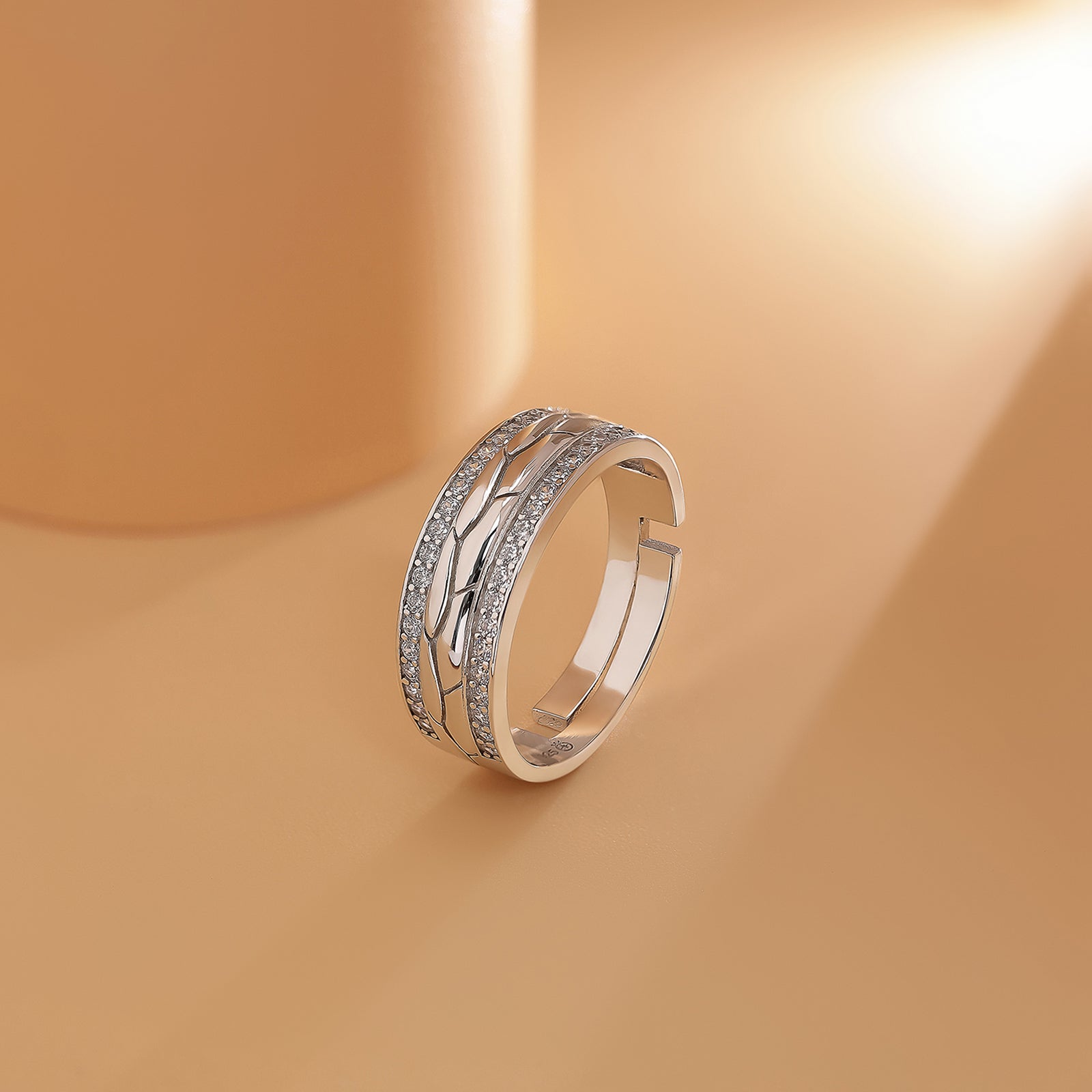 Dual Layered CZ Silver Ring for Men