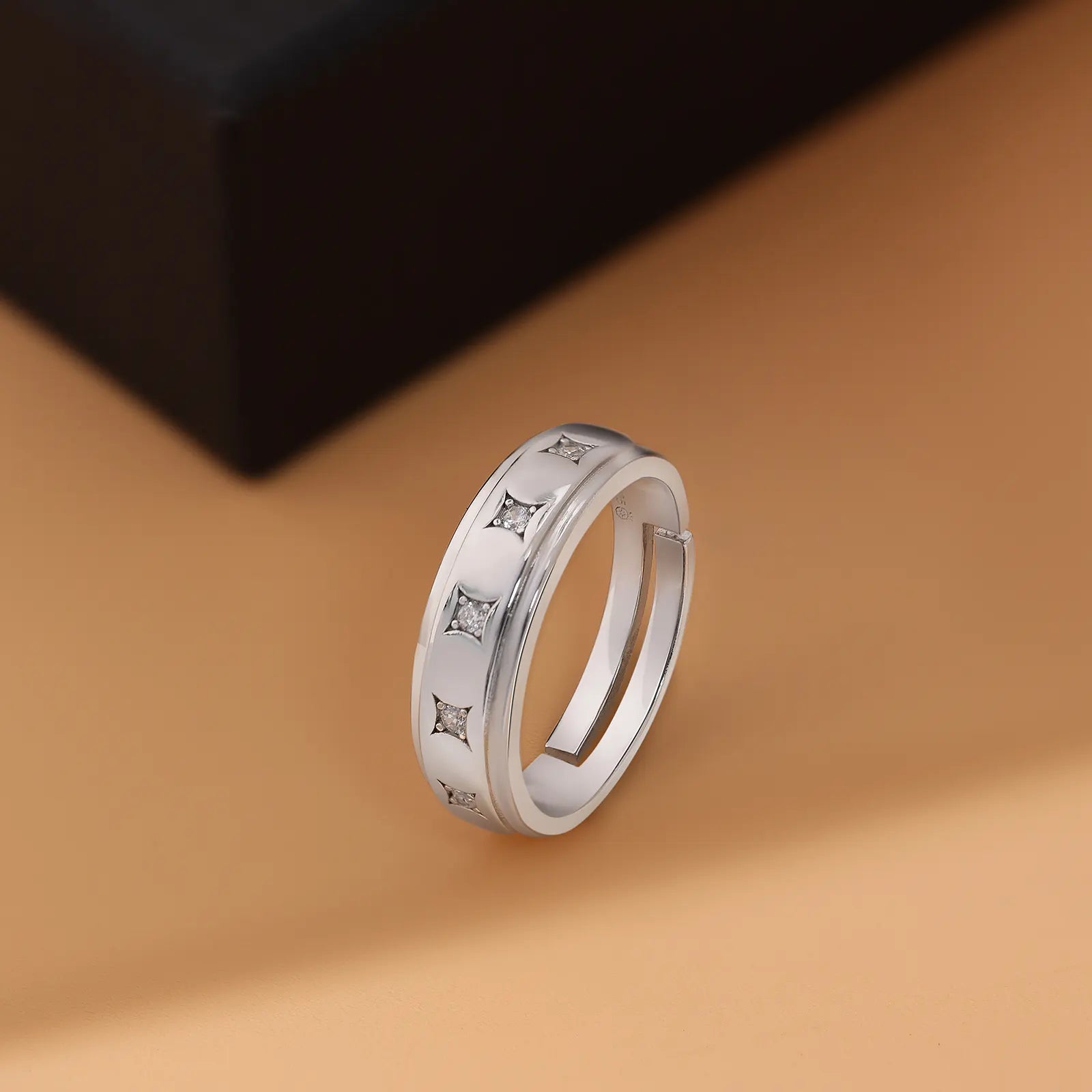 CZ Studded Starlight Silver Ring for Men