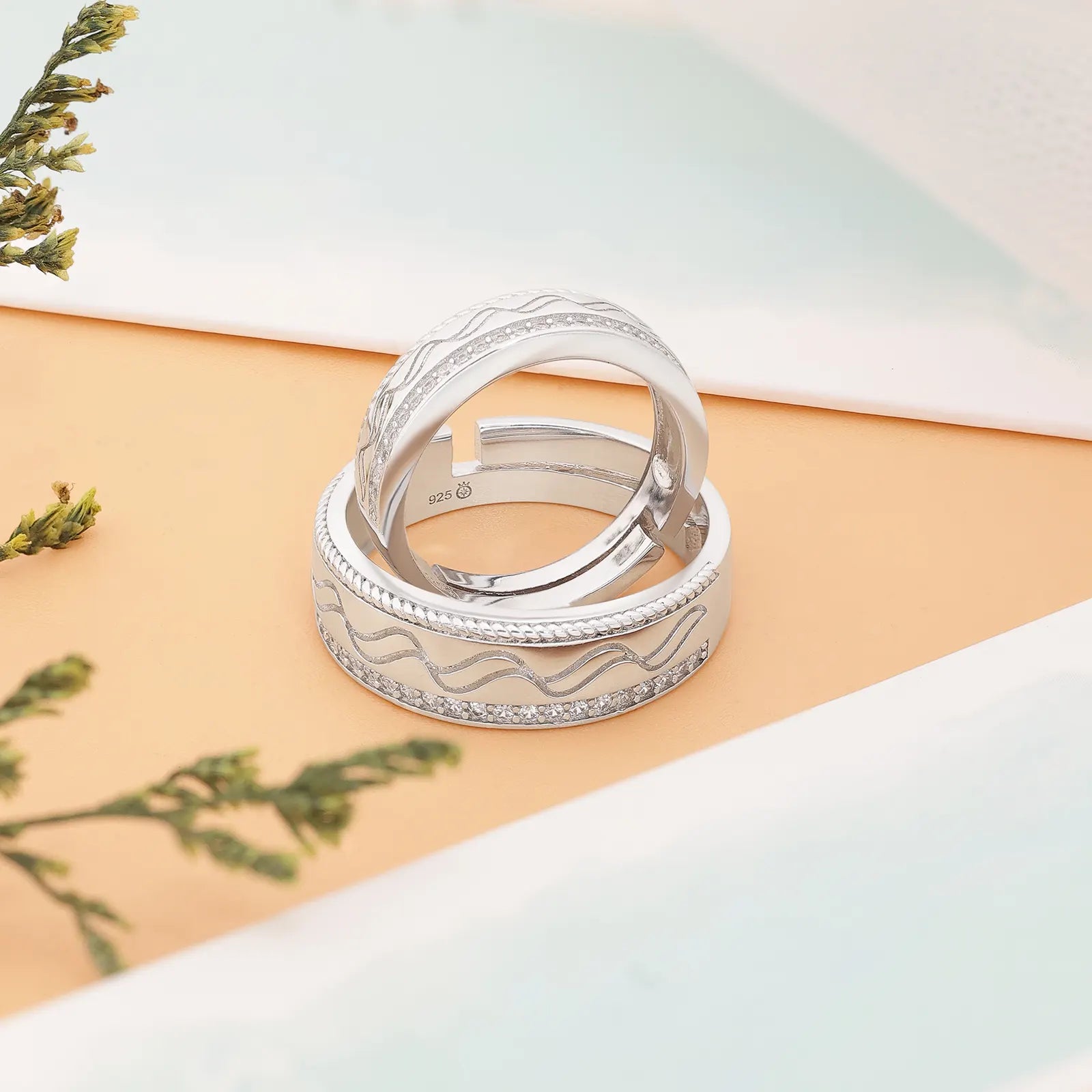 Wave & Braid Band Ring for Men & Women – 925 Sterling Silver Rhodium Plated