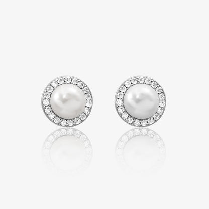 Silver CZ Pearl Stud Earrings for Women