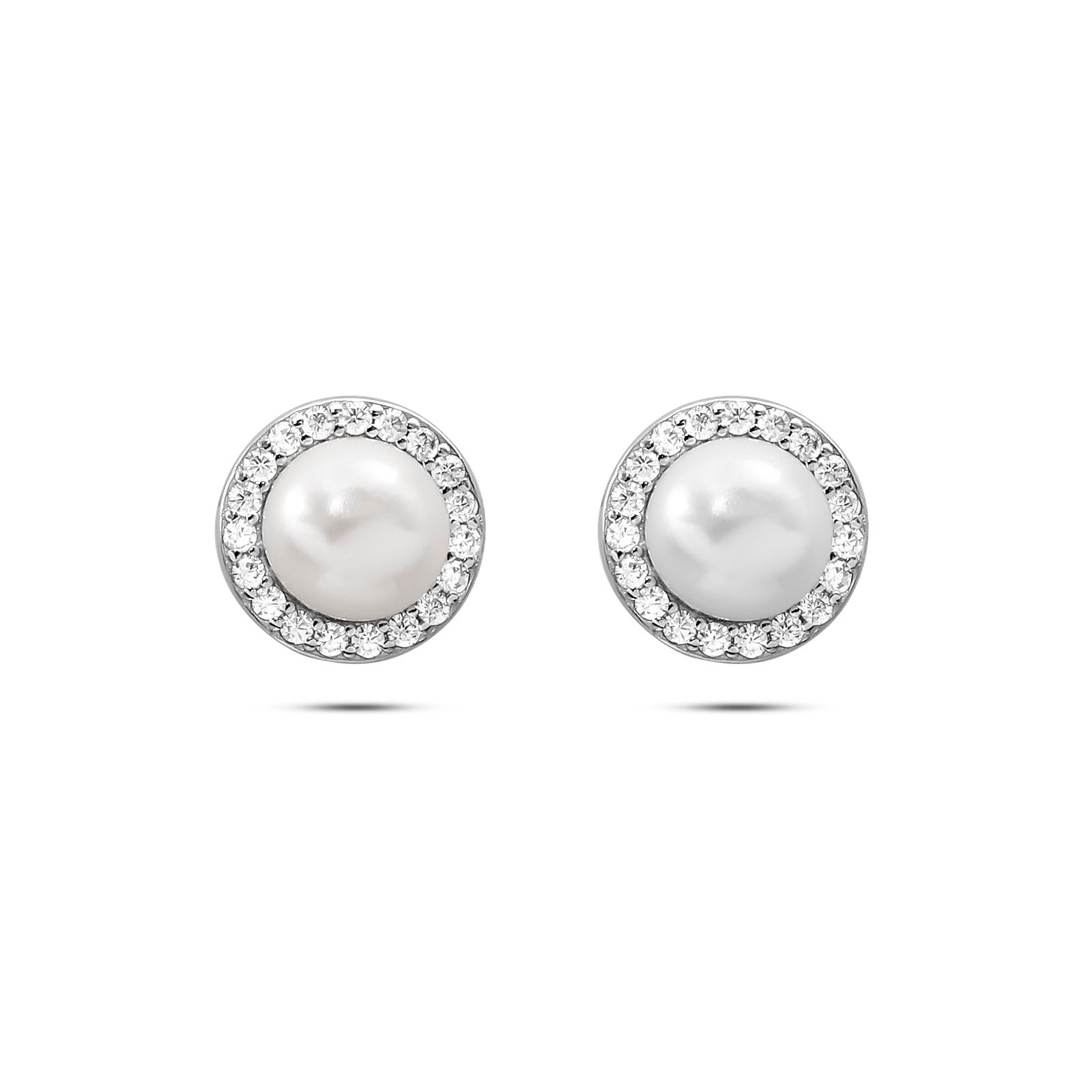 Silver CZ Pearl Stud Earrings for Women - Tweov Jewels