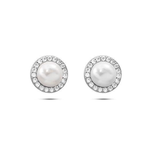 Silver CZ Pearl Stud Earrings for Women - Tweov Jewels
