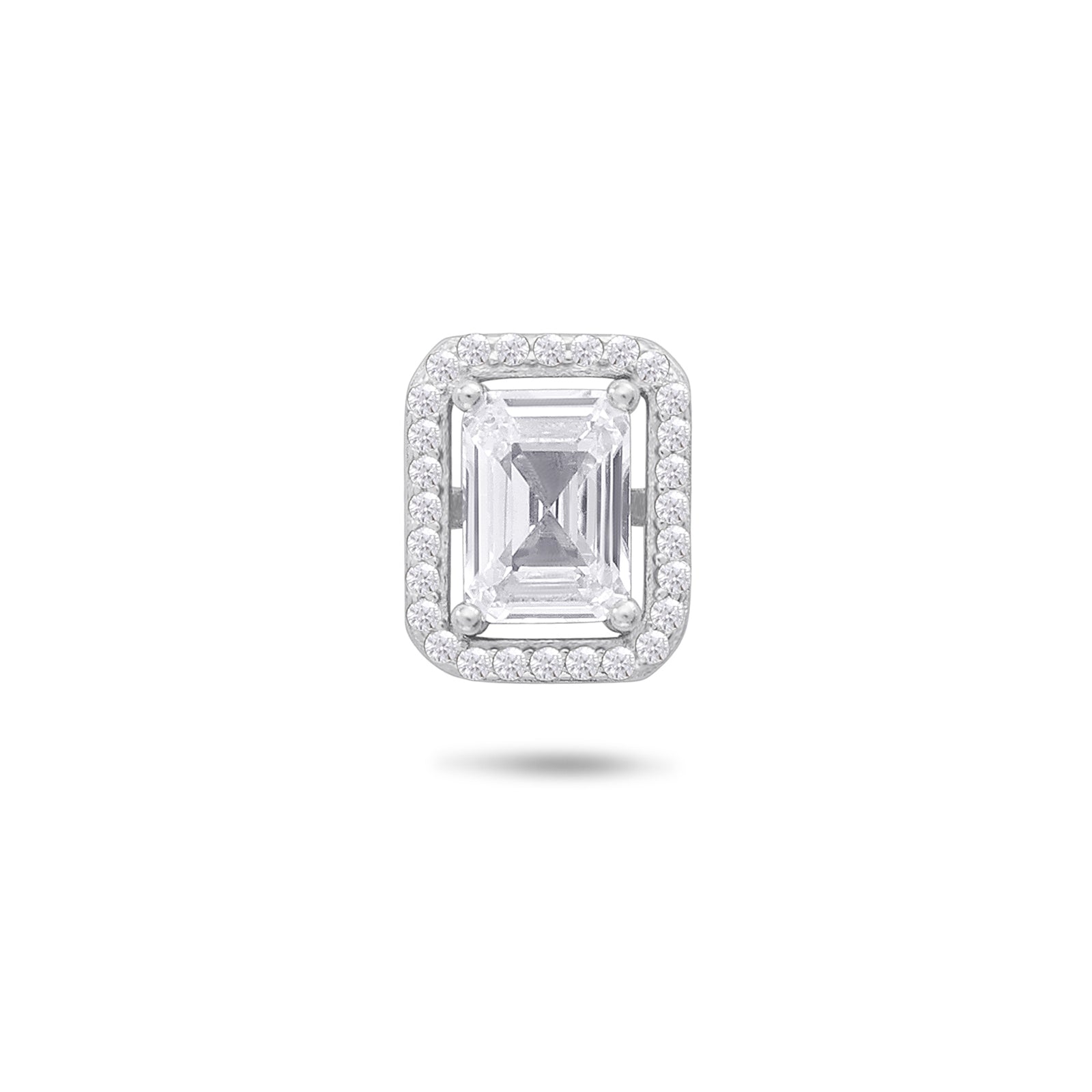 CZ Rectangle Shape Silver Stud Earrings - Tweov Jewels