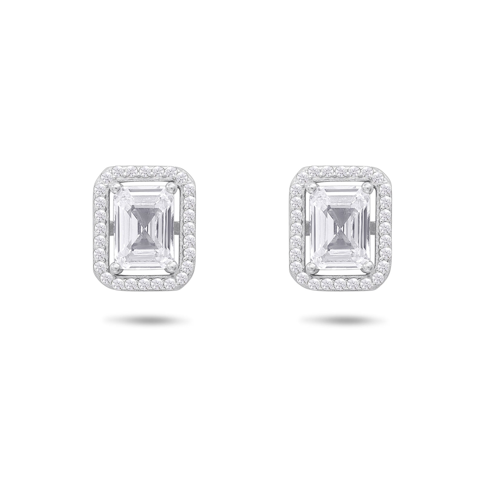 CZ Rectangle Shape Silver Stud Earrings - Tweov Jewels