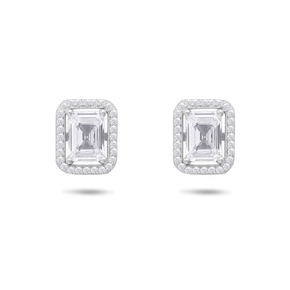 CZ Rectangle Shape Silver Stud Earrings - Tweov Jewels
