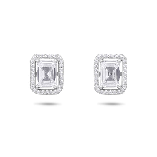 CZ Rectangle Shape Silver Stud Earrings - Tweov Jewels