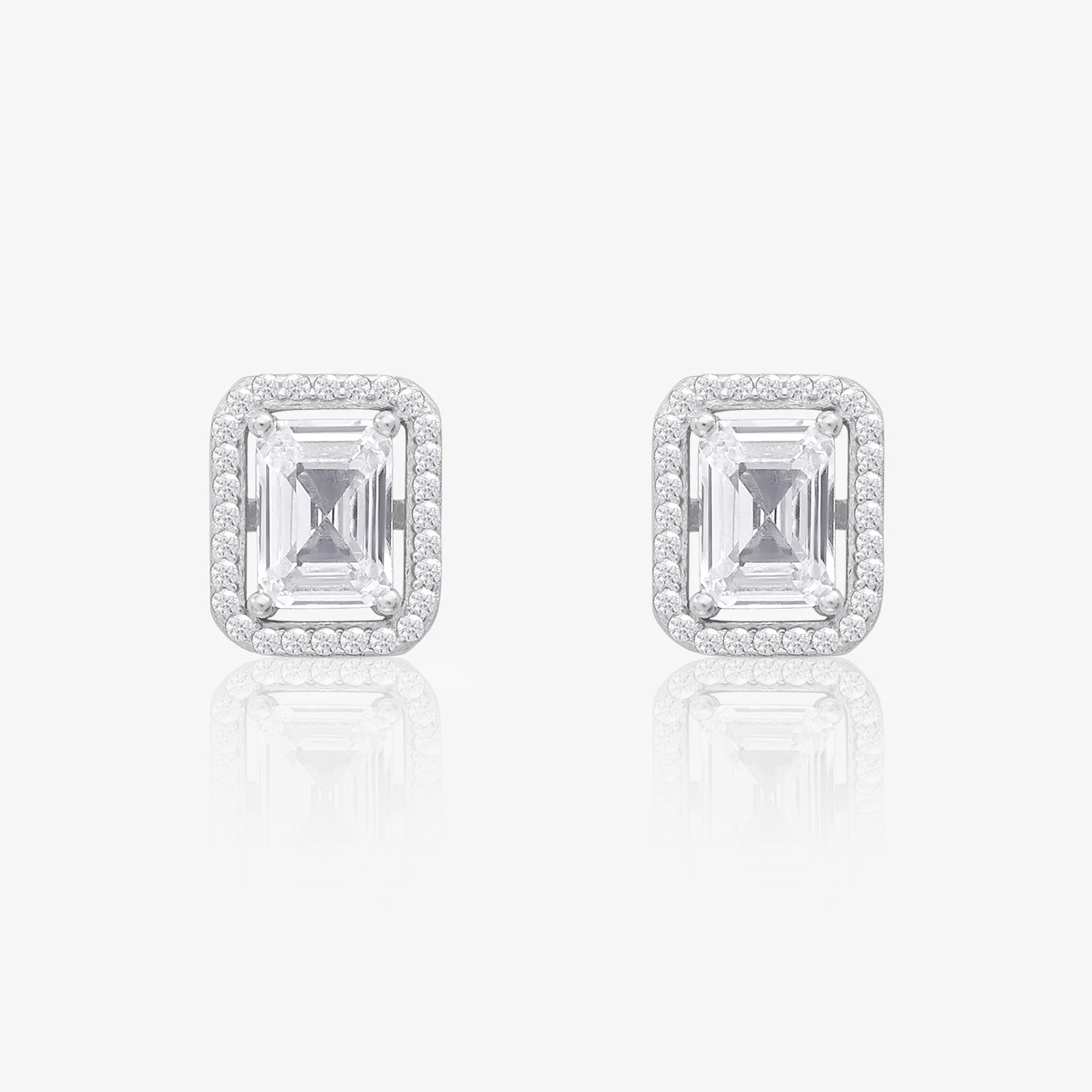CZ Rectangle Shape Silver Stud Earrings