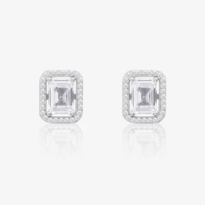 CZ Rectangle Shape Silver Stud Earrings