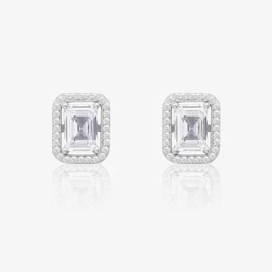 CZ Rectangle Shape Silver Stud Earrings