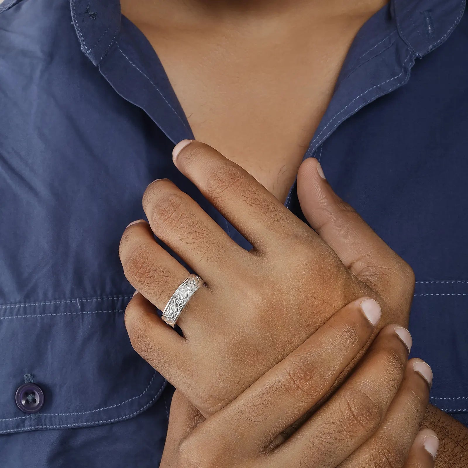 Stone Lattice Band Ring For Men - Tweov Jewels