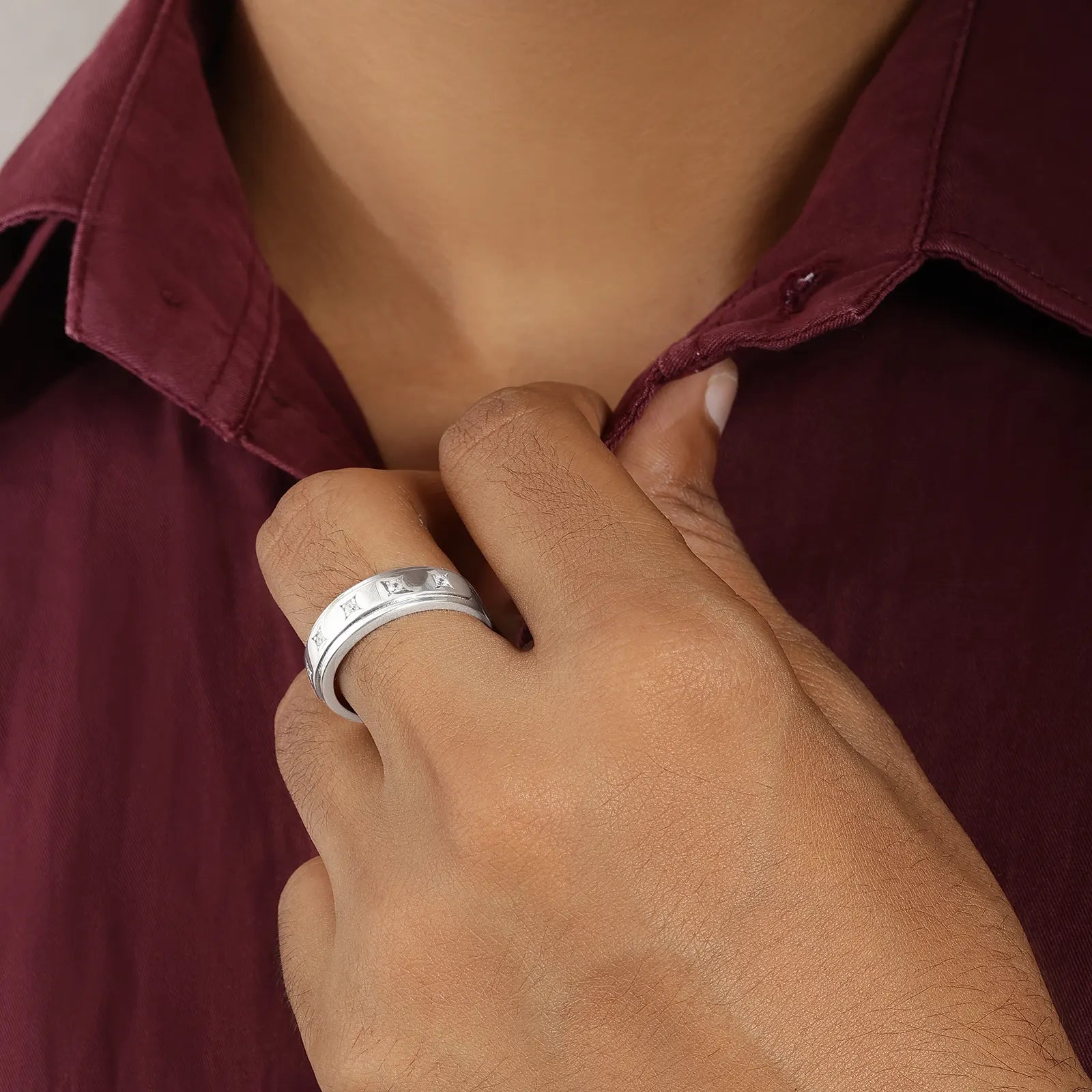 CZ Studded Starlight Silver Ring for Men