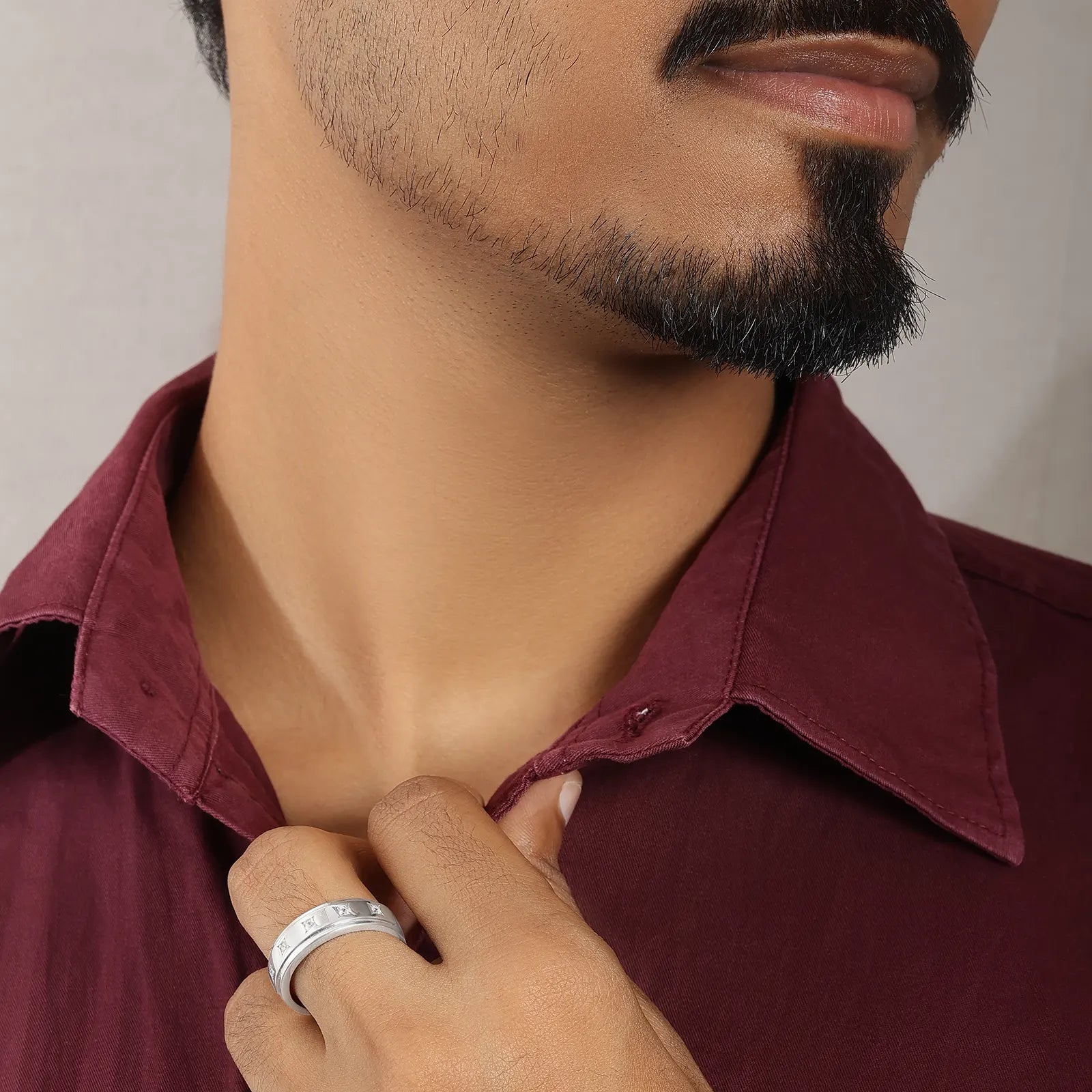 CZ Studded Starlight Silver Ring for Men