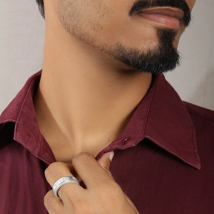 CZ Studded Starlight Silver Ring for Men