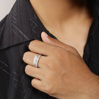 Dual Layered CZ Silver Ring for Men