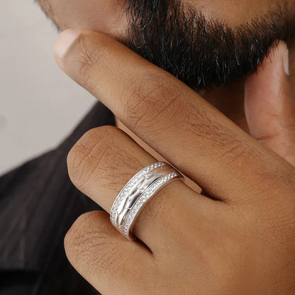 Dual Layered CZ Silver Ring for Men