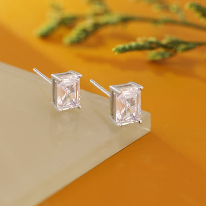American Diamond Silver Rectangle Stud Earrings - Tweov Jewels