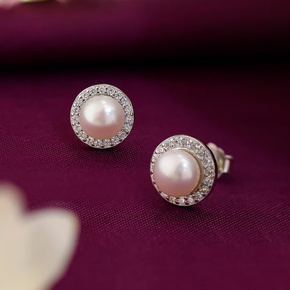 Silver CZ Pearl Stud Earrings for Women - Tweov Jewels
