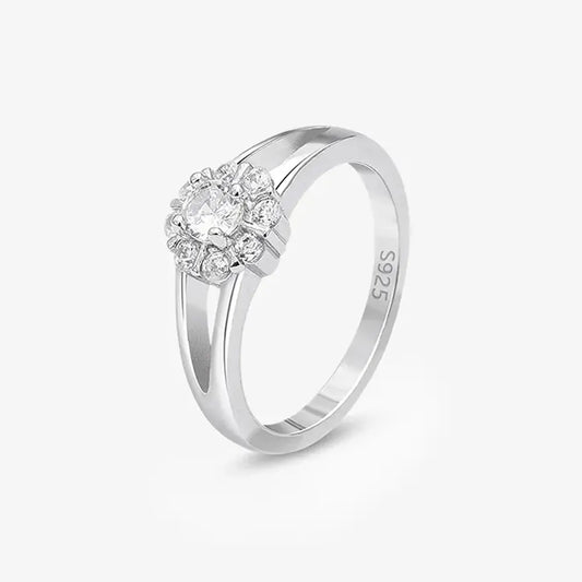 Floral Cubic Zirconia Studded Silver Ring - Tweov Jewels