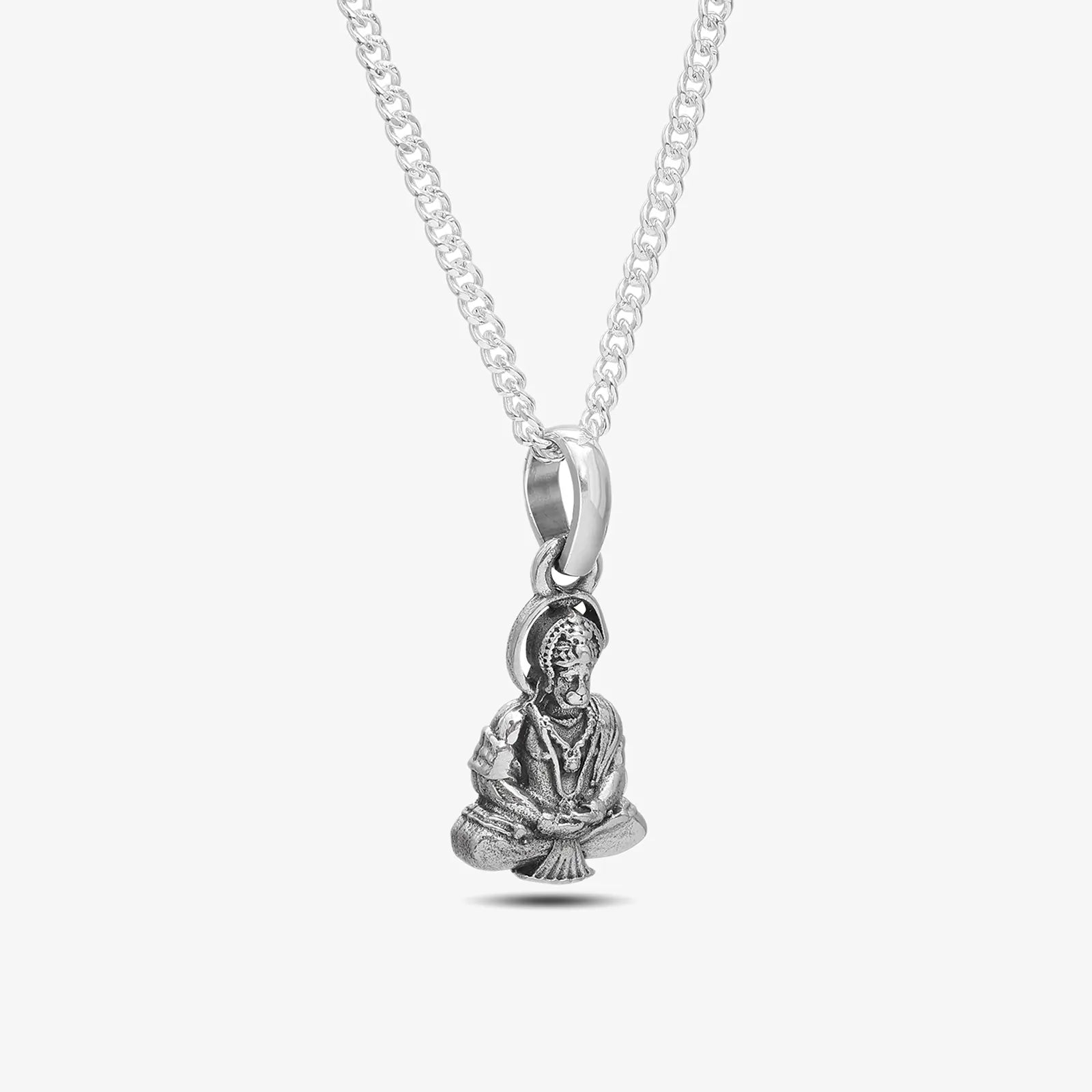 Pure Silver Meditating Hanuman Ji Pendant - Tweov Jewels