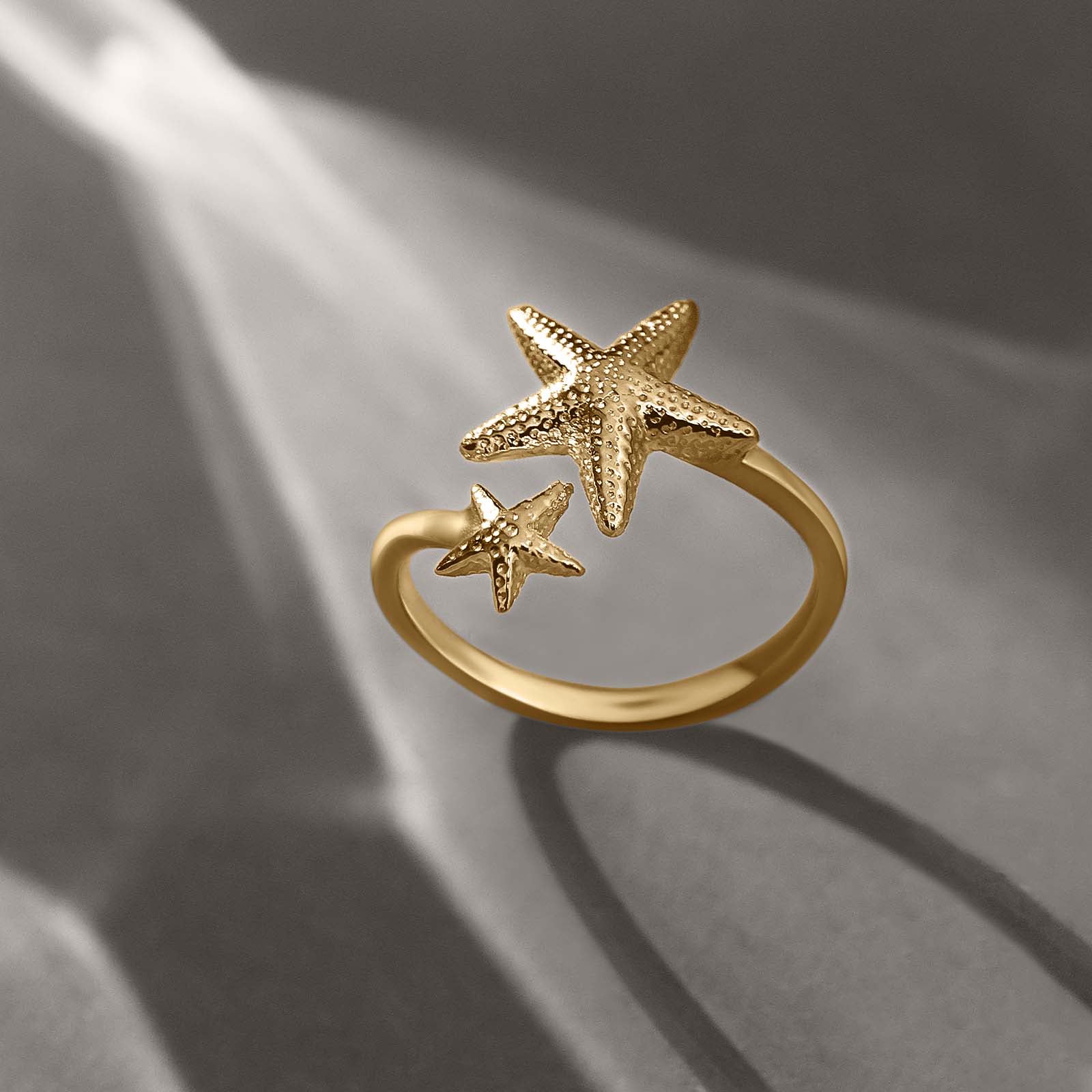 Gold Plated Textured Double Star Silver Ring