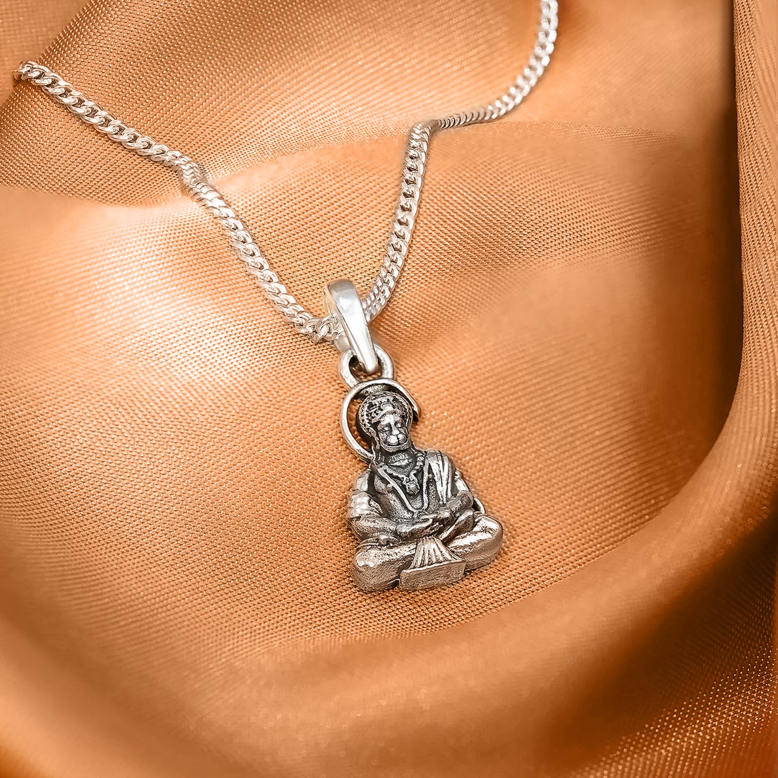 Pure Silver Meditating Hanuman Ji Pendant - Tweov Jewels