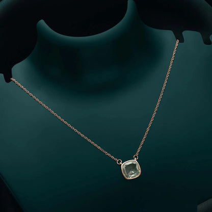 Rose Gold Light Green Stone Studded Silver Necklace - Tweov Jewels