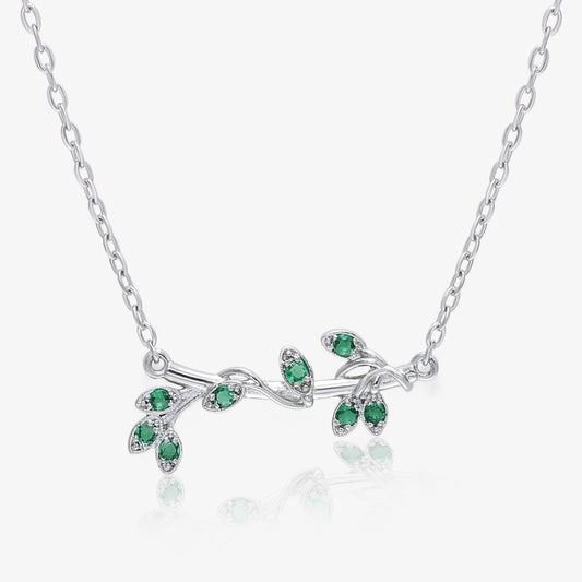 Silver Emerald Leaf Chain Necklace