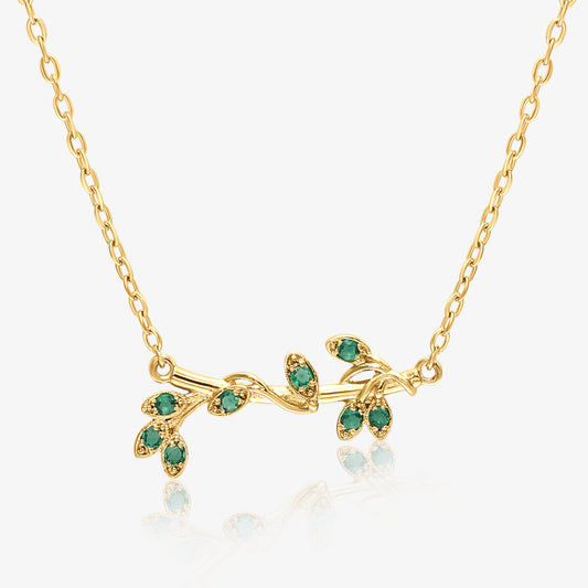 Gold Plated Emerald Leaf Silver Necklace