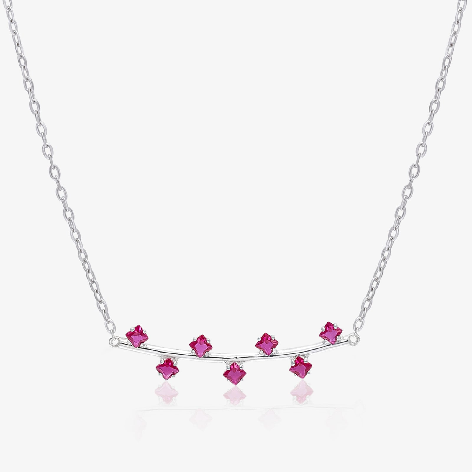 Floral Branch Ruby Silver Necklace - Tweov Jewels