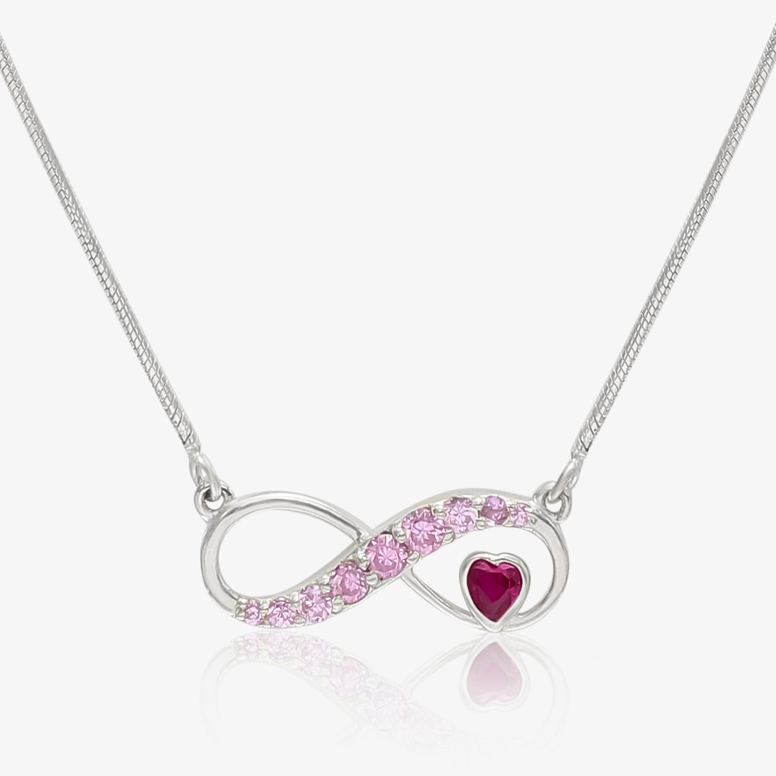 Infinity Pink Heart Silver Necklace