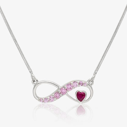 Infinity Pink Heart Silver Necklace