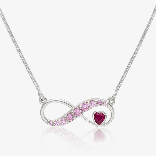 Infinity Pink Heart Silver Necklace