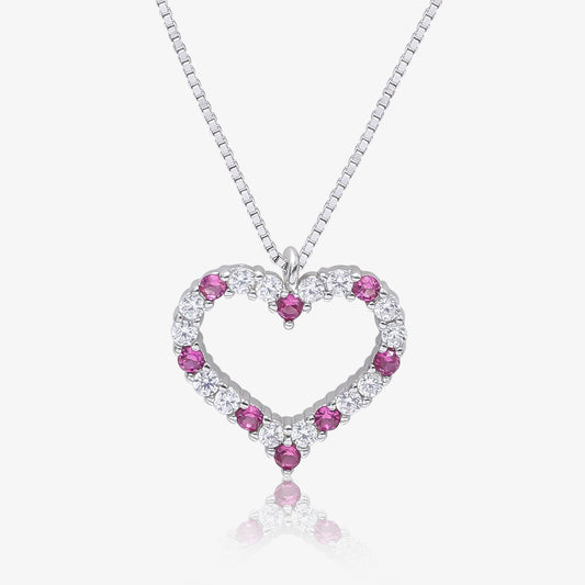 Pink Heart Silver Pendant with Chain