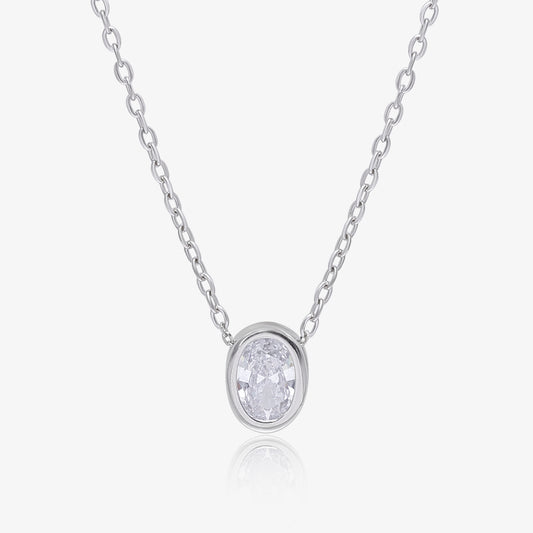 CZ Studded Silver Oval Pendant with Chain