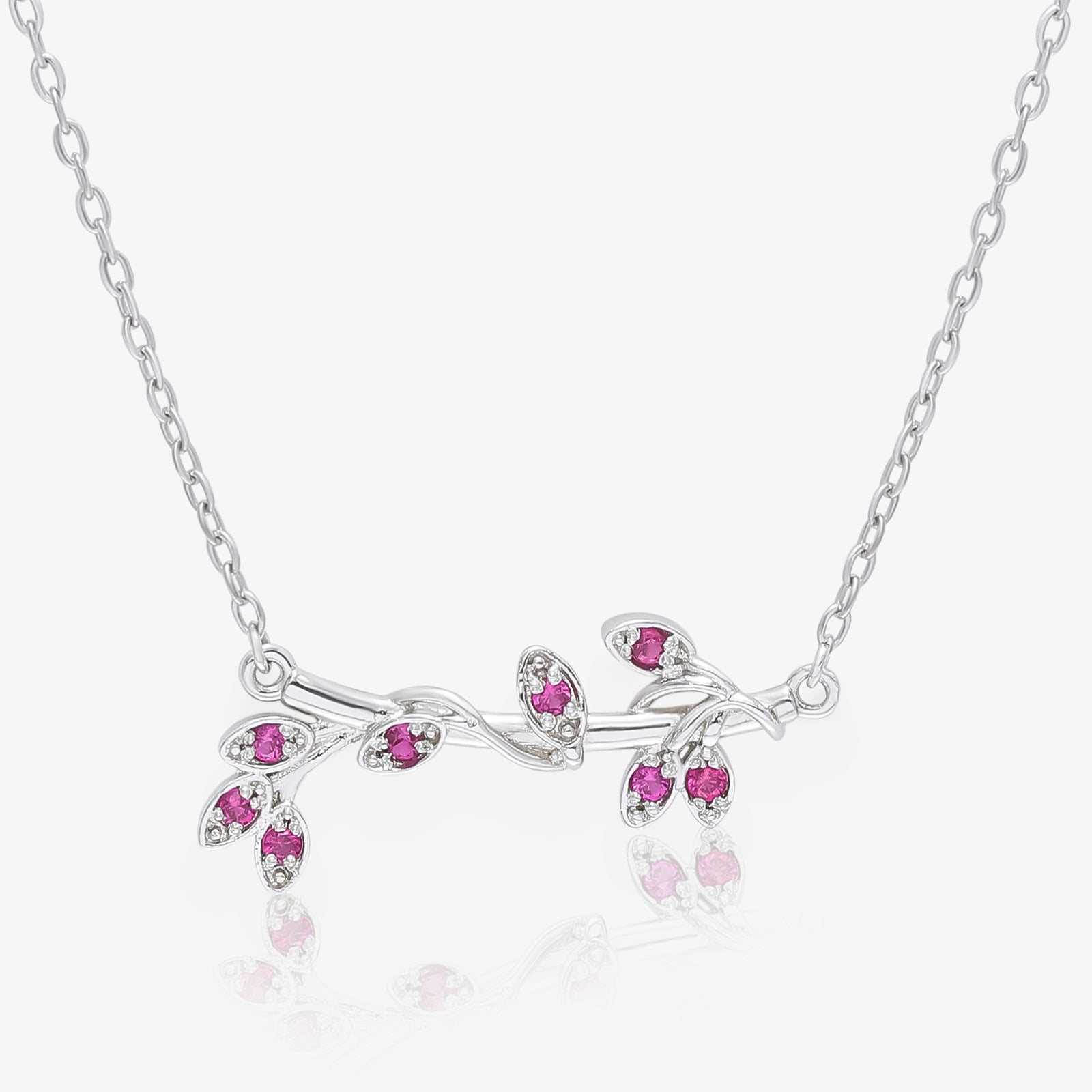 Silver Pink Leaf Chain Necklace