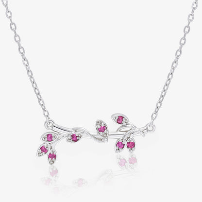 Silver Pink Leaf Chain Necklace