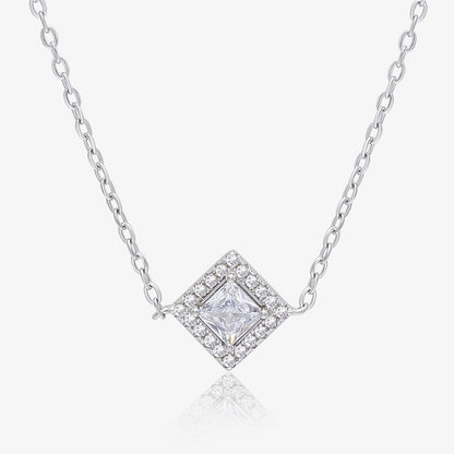 CZ Studded Silver Square Pendant with Chain