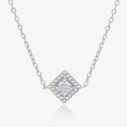 CZ Studded Silver Square Pendant with Chain
