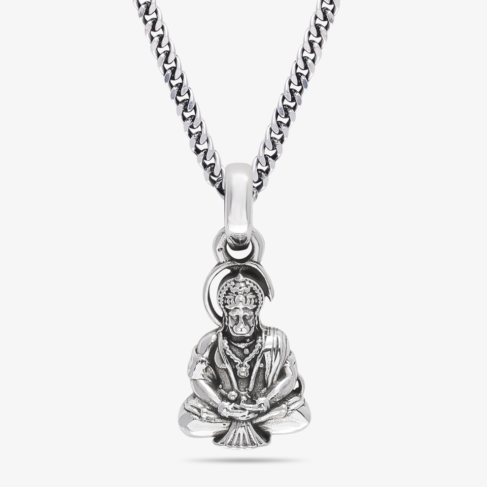 Pure Silver Meditating Hanuman Ji Pendant
