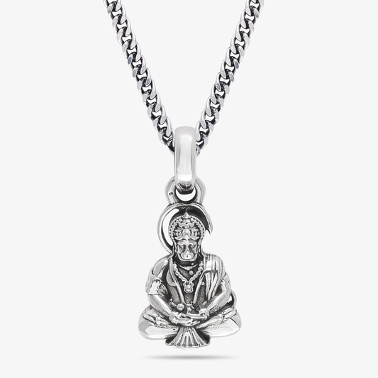 Pure Silver Meditating Hanuman Ji Pendant