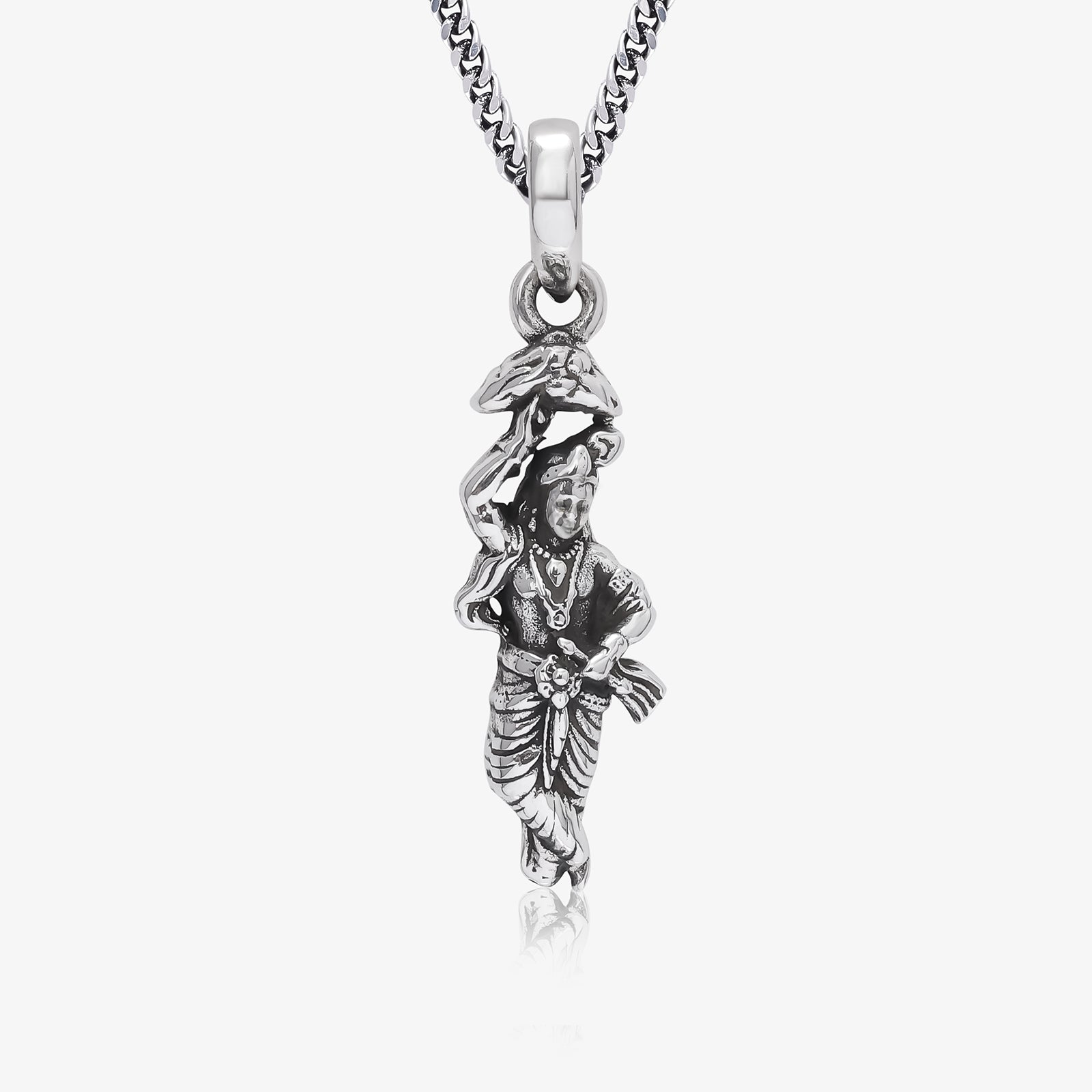 Shri Krishna Silver Pendant with Box Chain