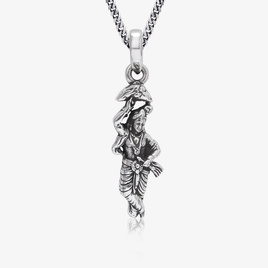 Shri Krishna Silver Pendant with Box Chain
