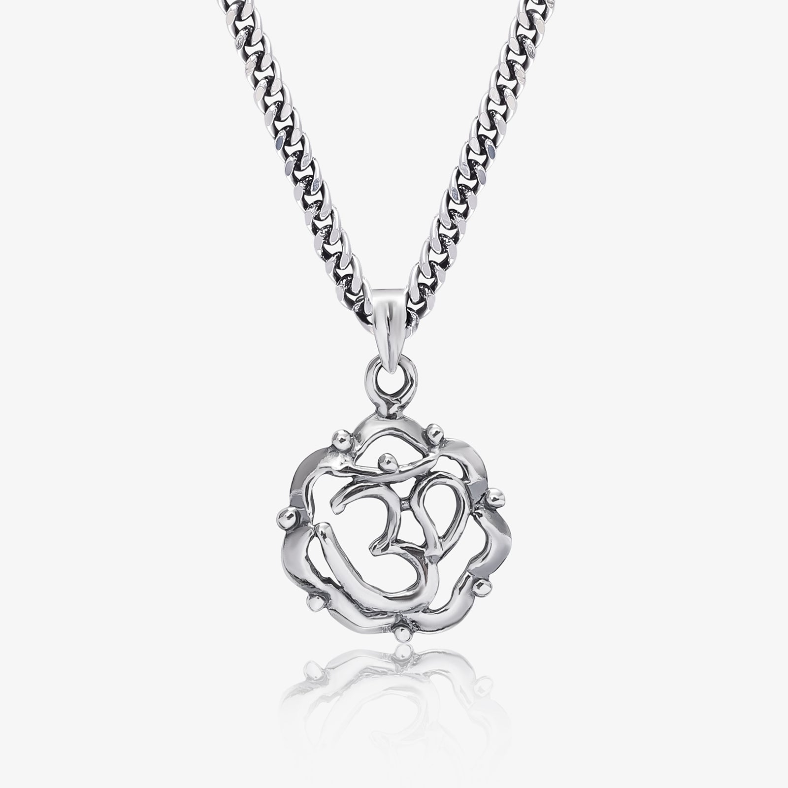 Carved Om Silver Chain