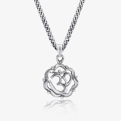 Carved Om Silver Chain