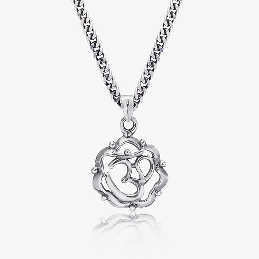 Carved Om Silver Chain
