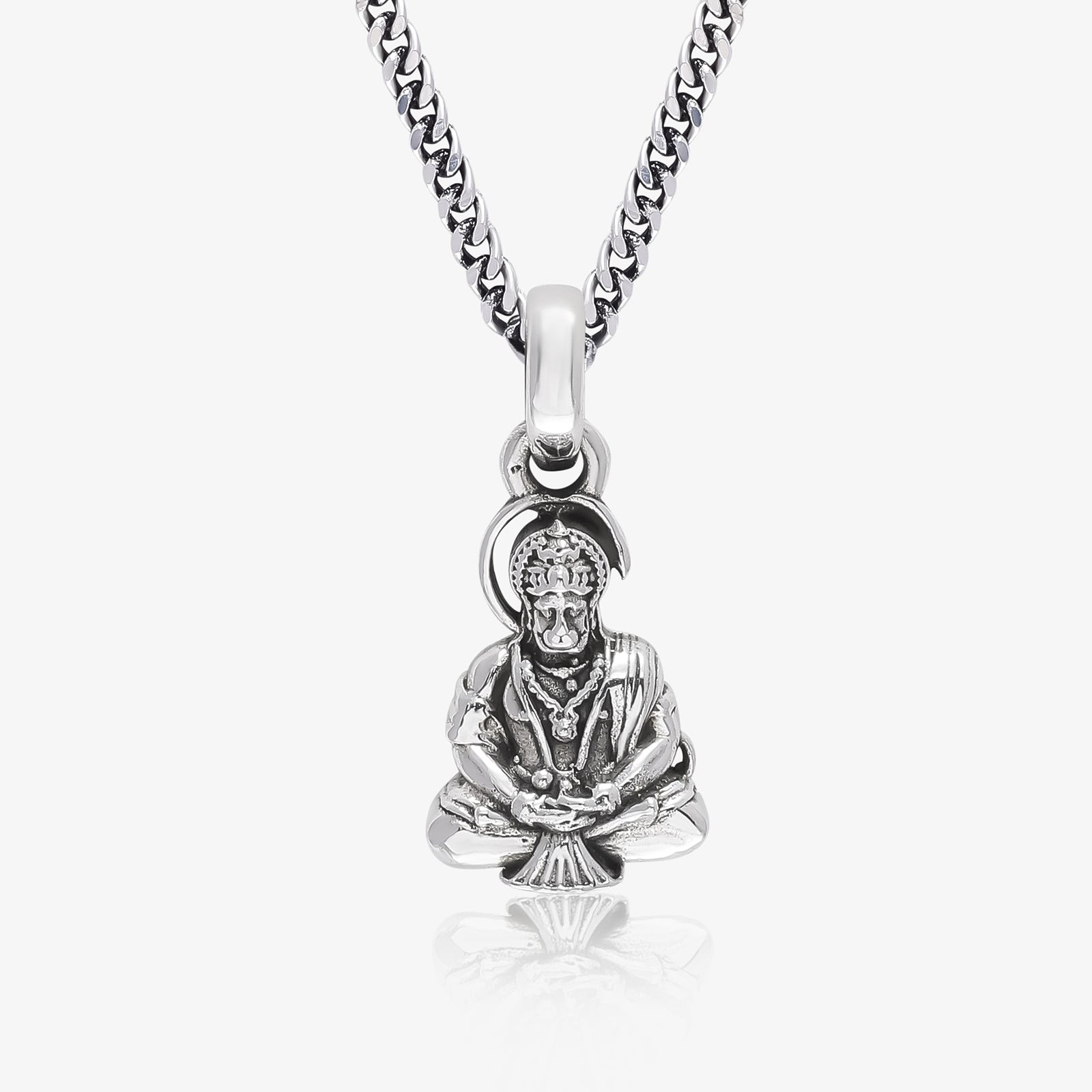 Pure Silver Meditating Hanuman Ji Pendant - Tweov Jewels