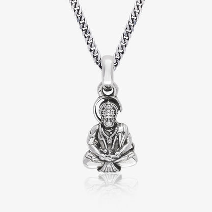 Pure Silver Meditating Hanuman Ji Pendant - Tweov Jewels