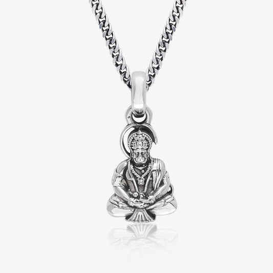 Pure Silver Meditating Hanuman Ji Pendant